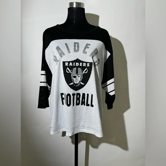 NFL Raiders Women’s Mesh Jersey Top Black White TEAM APPAREL XL Football Tee - Picture 7 of 9